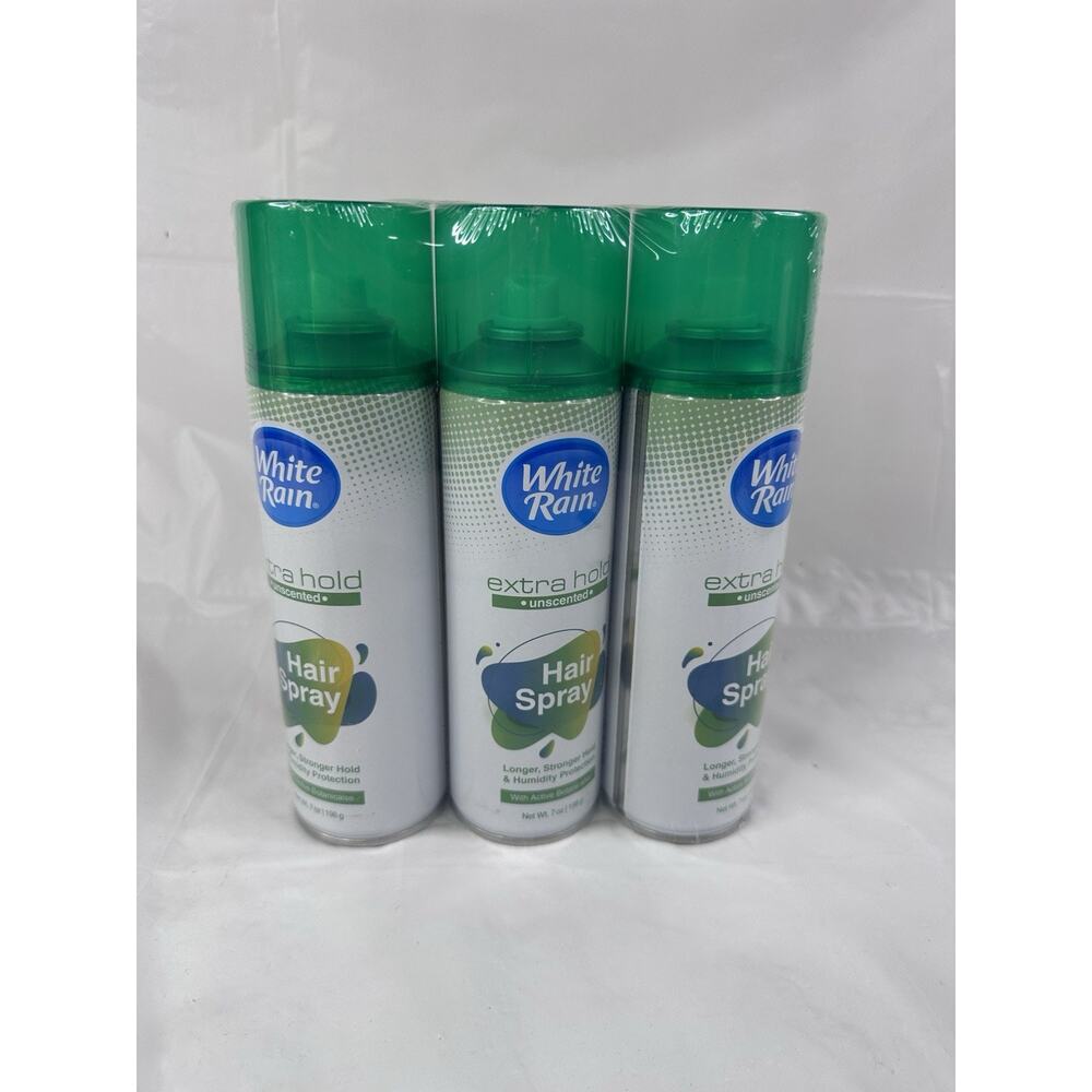 3 Pack White Rain Aerosol Hairspray Unscented Extra Hold 7.0Oz. Each